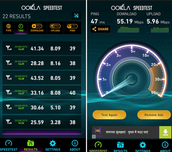 airtel4g speed test kochi 55Mbps